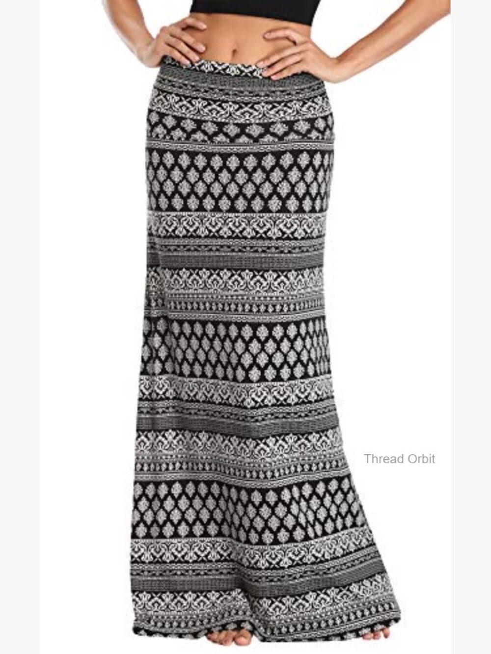 Spandex Fold-Over Flare Long Maxi Skirt - Picture 4 of 7